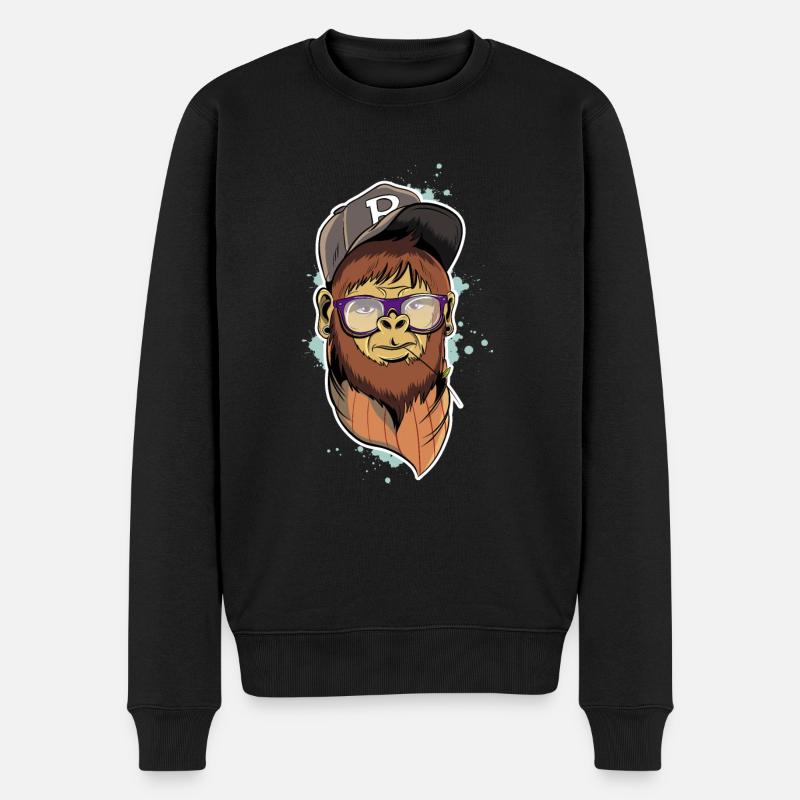 Hipster Monkey - Männer Premium Bio Pullover - Schwarz