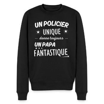 Un policier unique donne un papa fanstastique - Pull Premium bio Homme - noir - Devant - Nico (187cm)