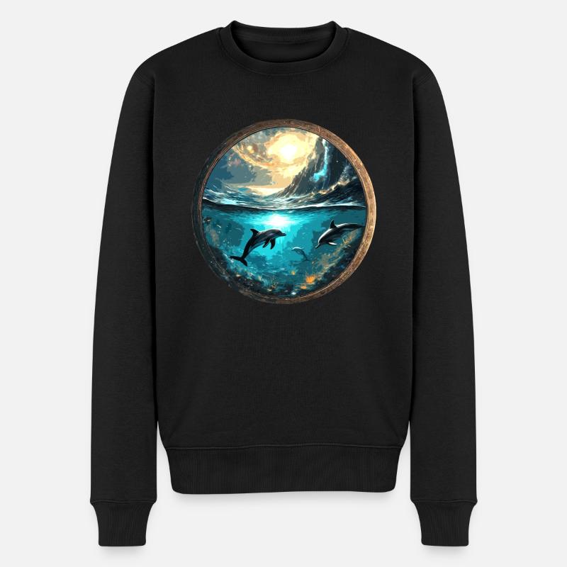 delfin,gold,wasser,meer,kreis,episch,spiegelung - Männer Premium Bio Pullover - Schwarz