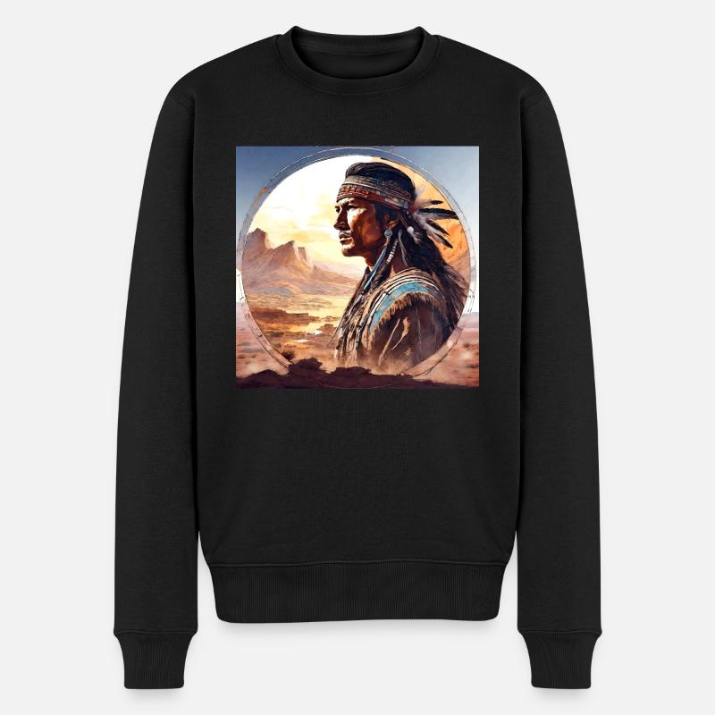 indianer,portrait,landschaft,kreis,seite,aquarell - Männer Premium Bio Pullover - Schwarz