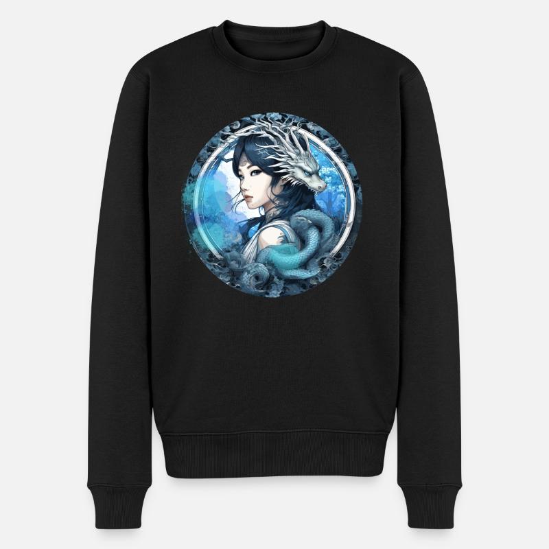 anime,frau,drache,asiatin,graffiti,manga - Männer Premium Bio Pullover - Schwarz