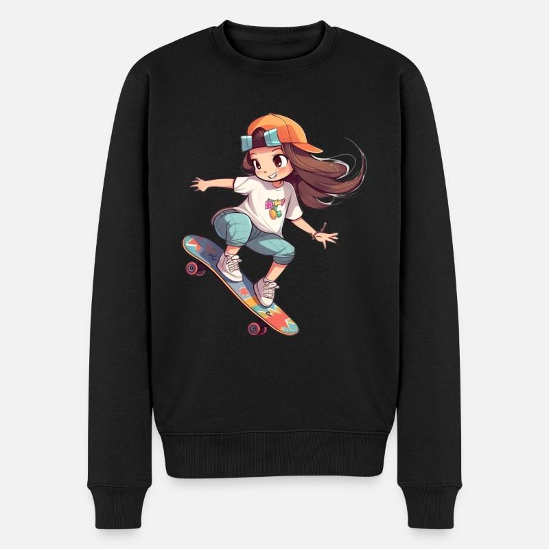 Skater Girl Skateboard Skateboarder Mädchen - Männer Premium Bio Pullover - Schwarz