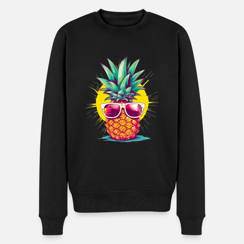 Lustige Ananas mit Sonnenbrille Frucht Tropisch - Männer Premium Bio Pullover - Schwarz