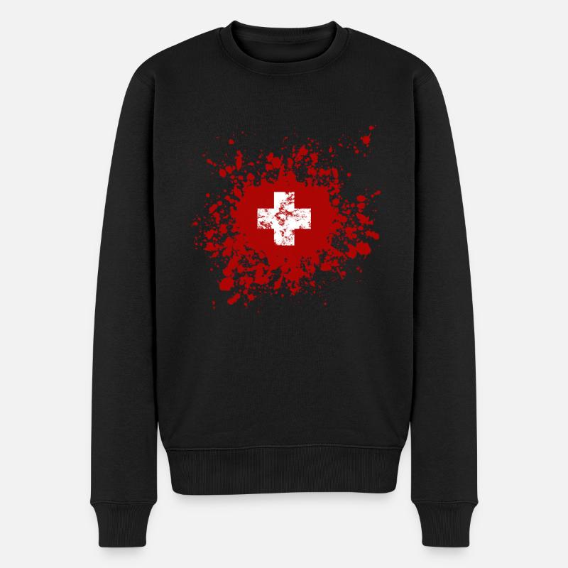 Switzerland - Schweiz - Männer Premium Bio Pullover - Schwarz