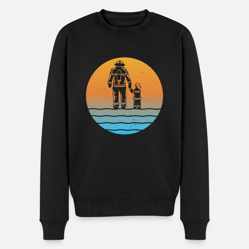 Sunset Feuerwehrmann Vater und Sohn - Männer Premium Bio Pullover - Schwarz