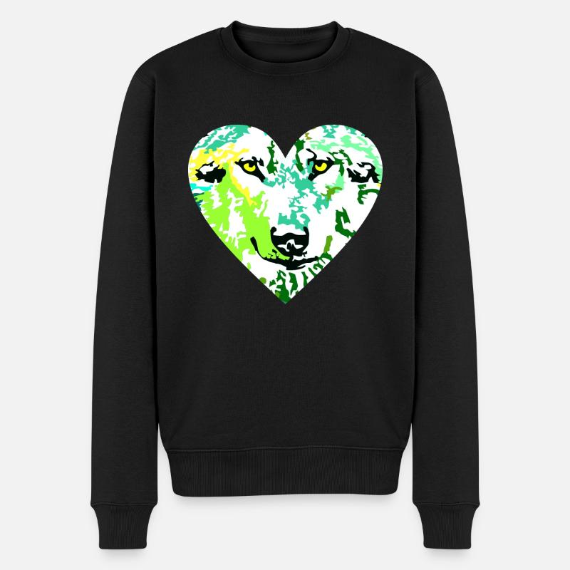 Wolf Herz bunt - Männer Premium Bio Pullover - Schwarz