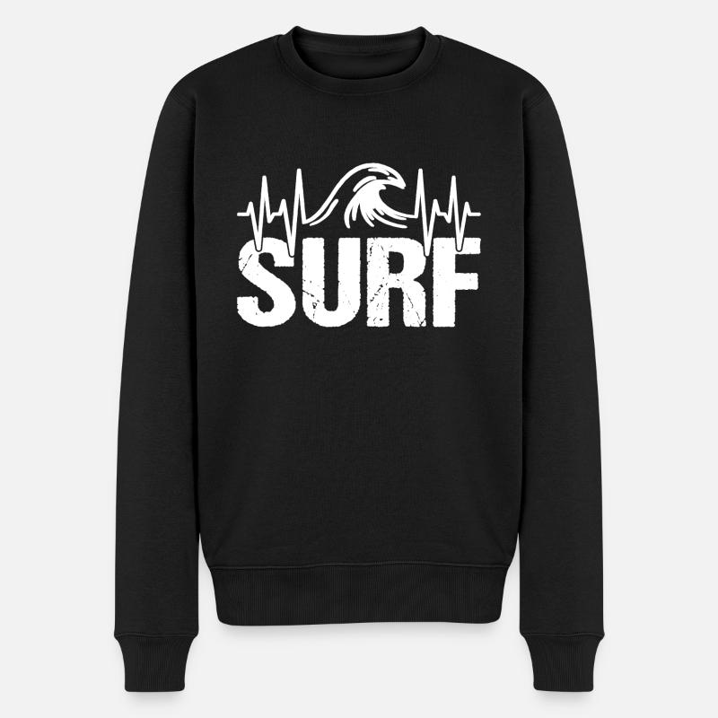 Surfer Herzschlag Welle Surfen - Männer Premium Bio Pullover - Schwarz