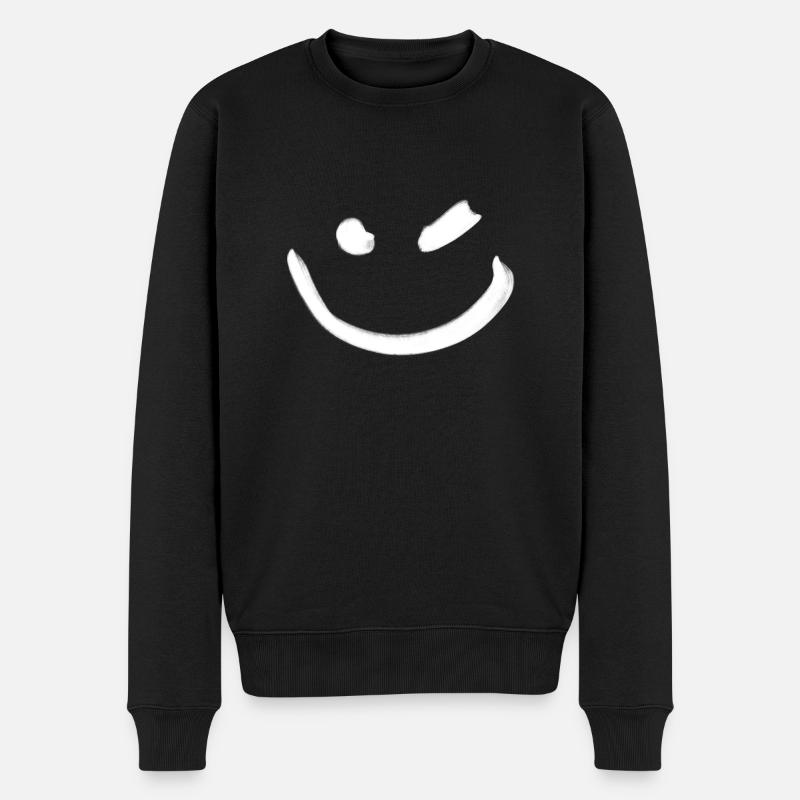Smile Zwinkern Weiß - Männer Premium Bio Pullover - Schwarz