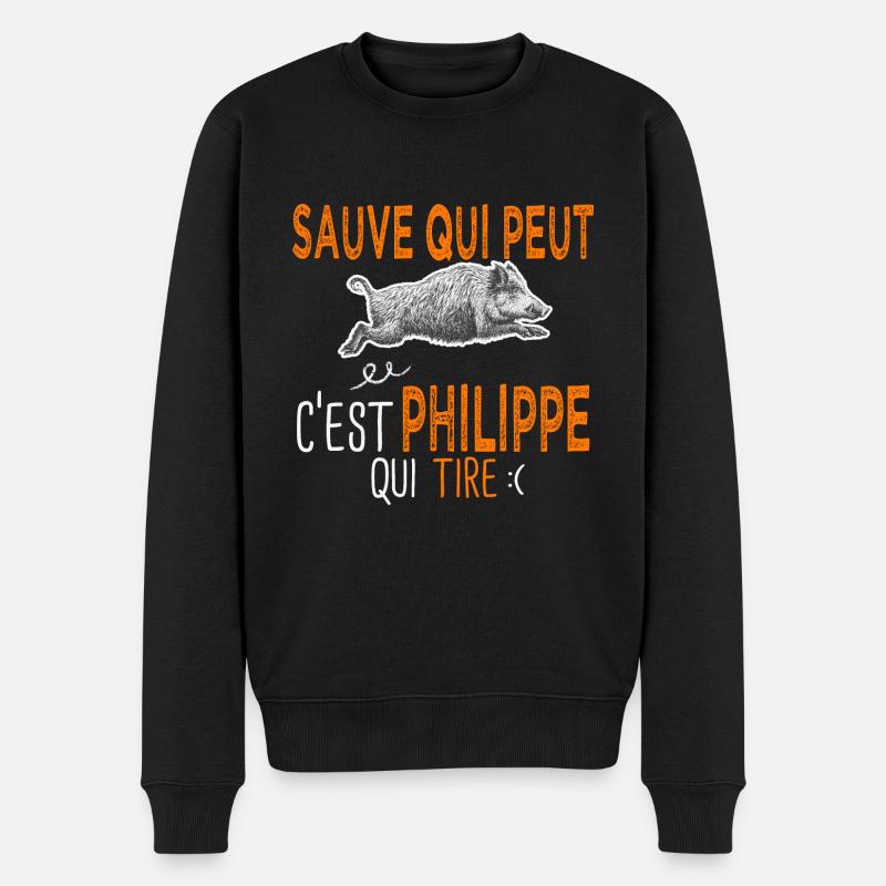 Philippe c est Philippe qui tire Humour Chasseur - Pull Premium bio Homme - noir