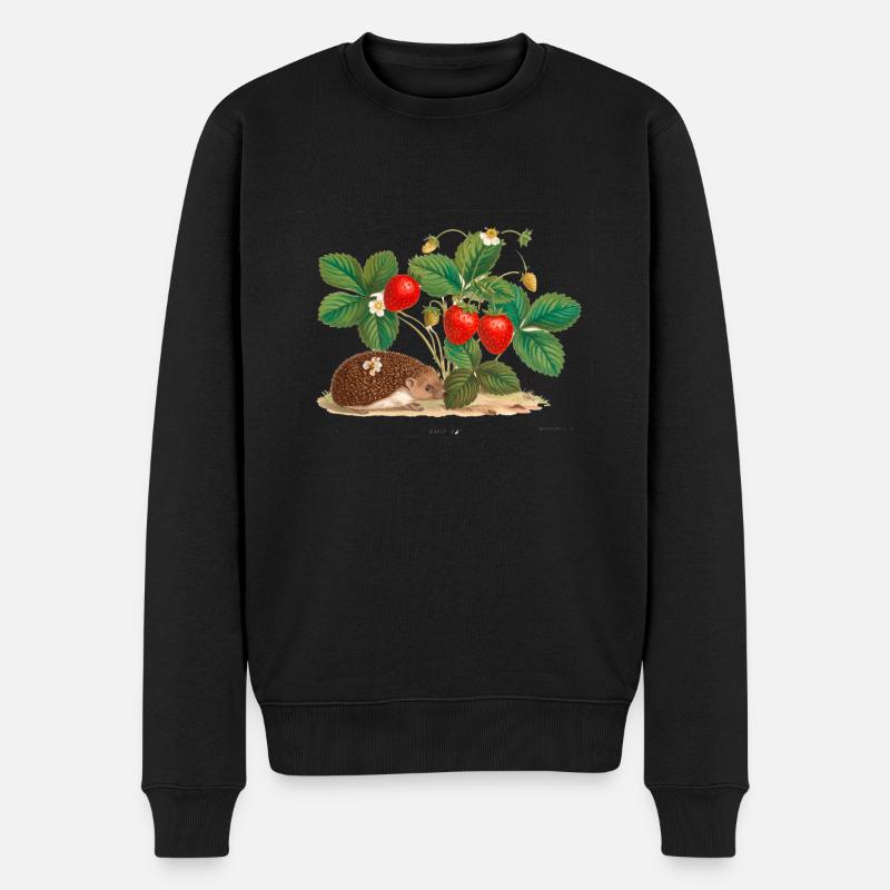 fraises, vintage, rétro, dessin, hérisson - Pull Premium bio Homme - noir