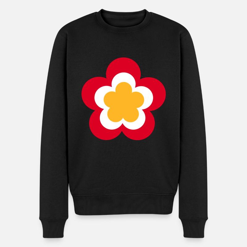 70er Jahre Blume Muster - Männer Premium Bio Pullover - Schwarz
