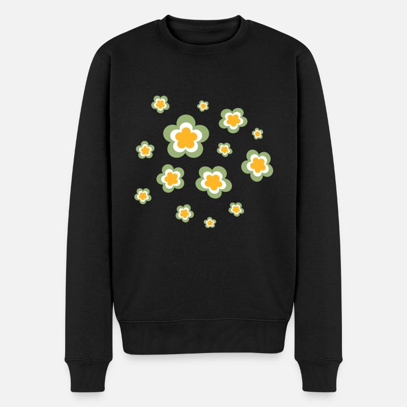70er Jahre Blume Muster Retro Hippie Flowers Power - Männer Premium Bio Pullover - Schwarz