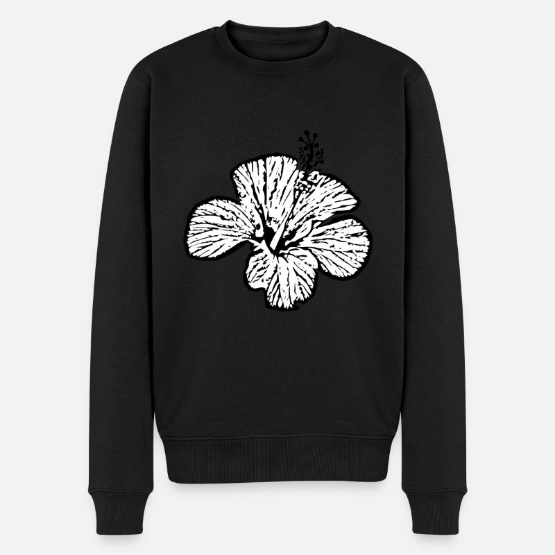 Blume weiß weiße Blume Hibiskus Blüte Muttertag - Männer Premium Bio Pullover - Schwarz
