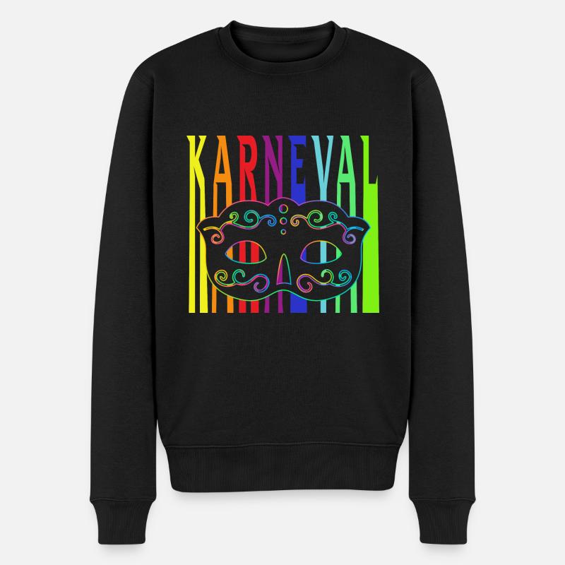 bunter Karneval Schriftzug mit Faschingsmaske - Männer Premium Bio Pullover - Schwarz