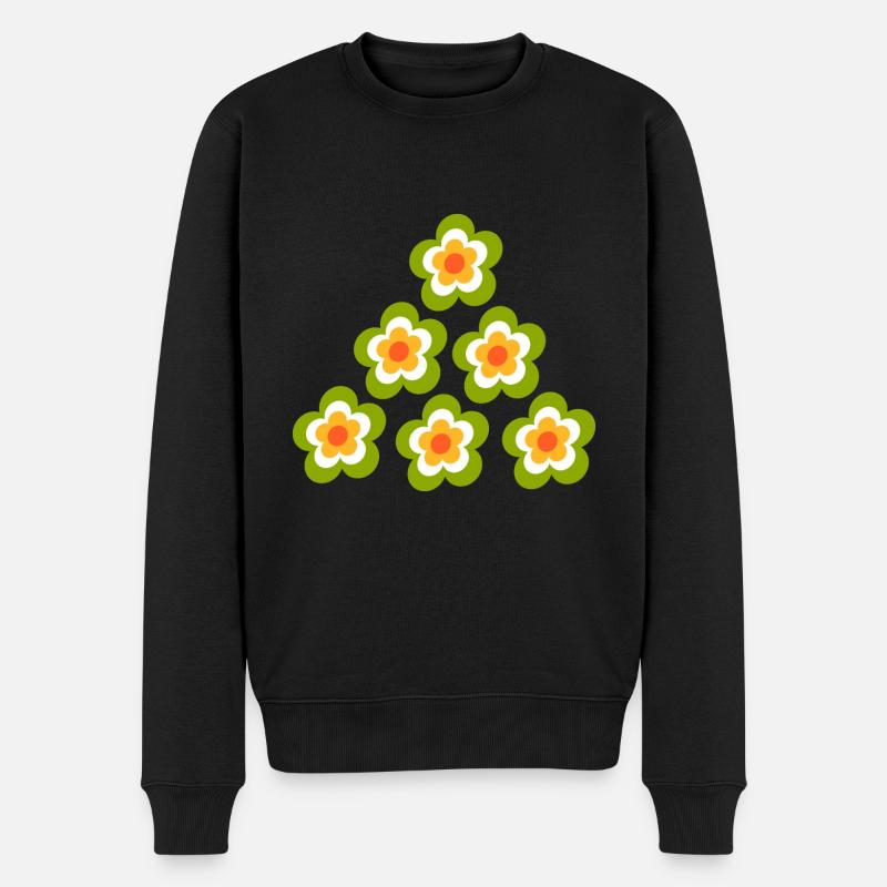 70er Jahre Blume Muster Retro Hippie Flowers Power - Männer Premium Bio Pullover - Schwarz