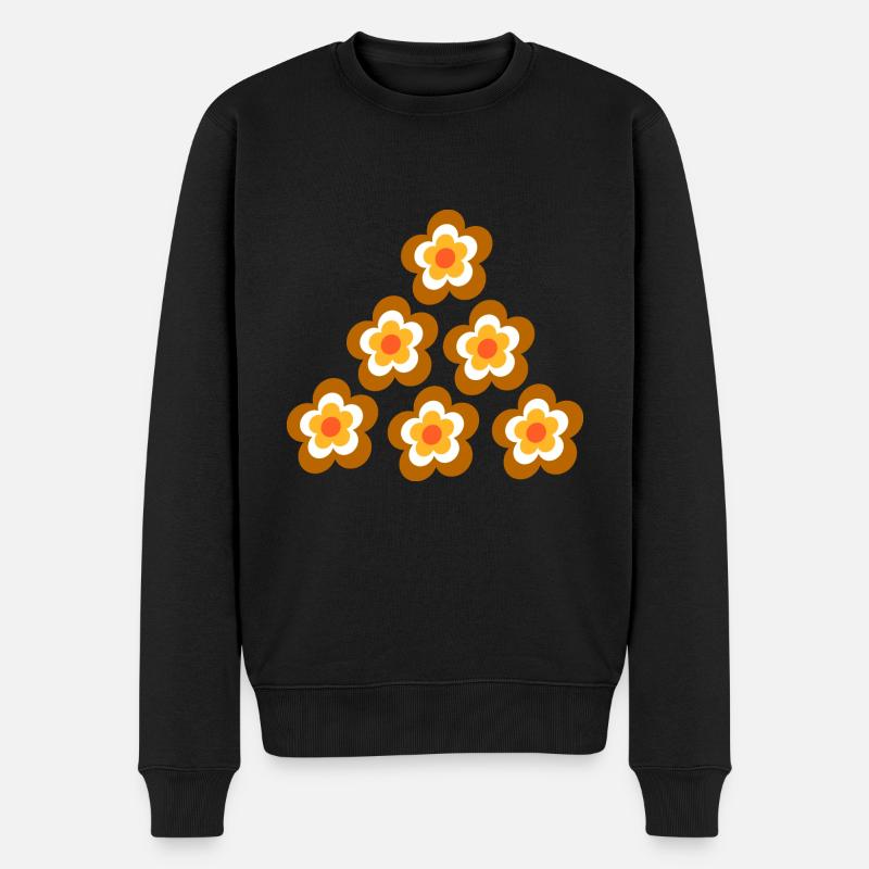 70er Jahre Blume Muster Retro Hippie Flowers Power - Männer Premium Bio Pullover - Schwarz