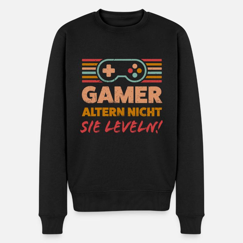 "Gamer altern nicht, sie leveln!" Zocker Shirt - Männer Premium Bio Pullover - Schwarz