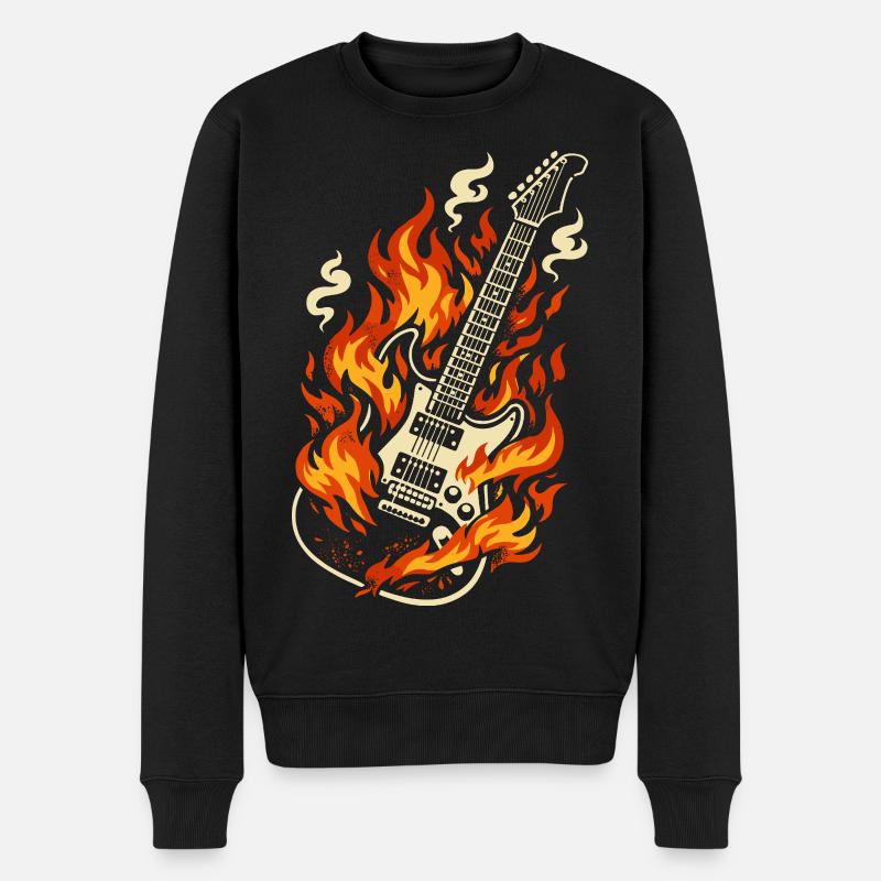 E-Gitarre Brennend Rock Geschenk - Männer Premium Bio Pullover - Schwarz
