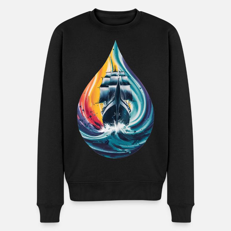 Segelschiff Sea Water Drop-Kunstwerk Druck - Männer Premium Bio Pullover - Schwarz