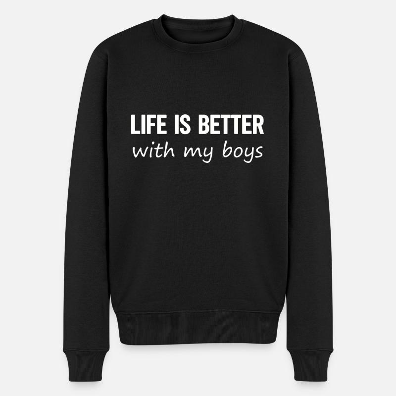 Das Leben ist besser mit meinem Jungs-Mama-Leben - Männer Premium Bio Pullover - Schwarz