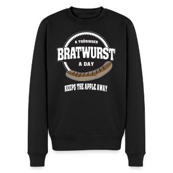 A thüringer Bratwurst a day keeps the apple away - Männer Premium Bio Pullover - Schwarz - Vorne - Nico (187cm)