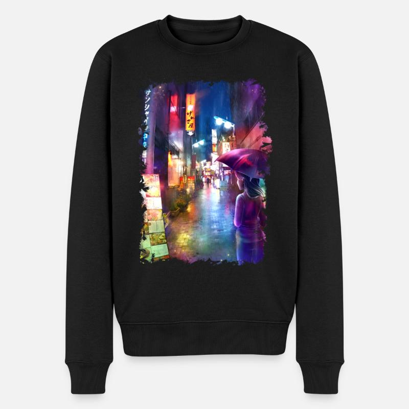 Tokio Gasse - modern Japan - Männer Premium Bio Pullover - Schwarz