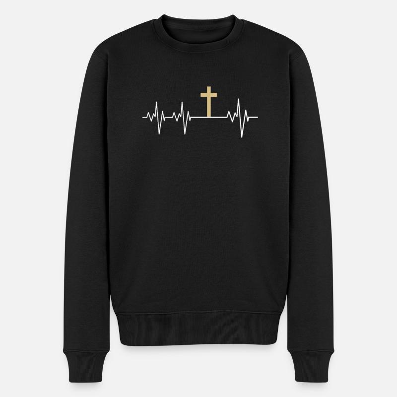 Jésus chrétien bible croix cadeau prier Dieu - Pull Premium bio Homme - noir