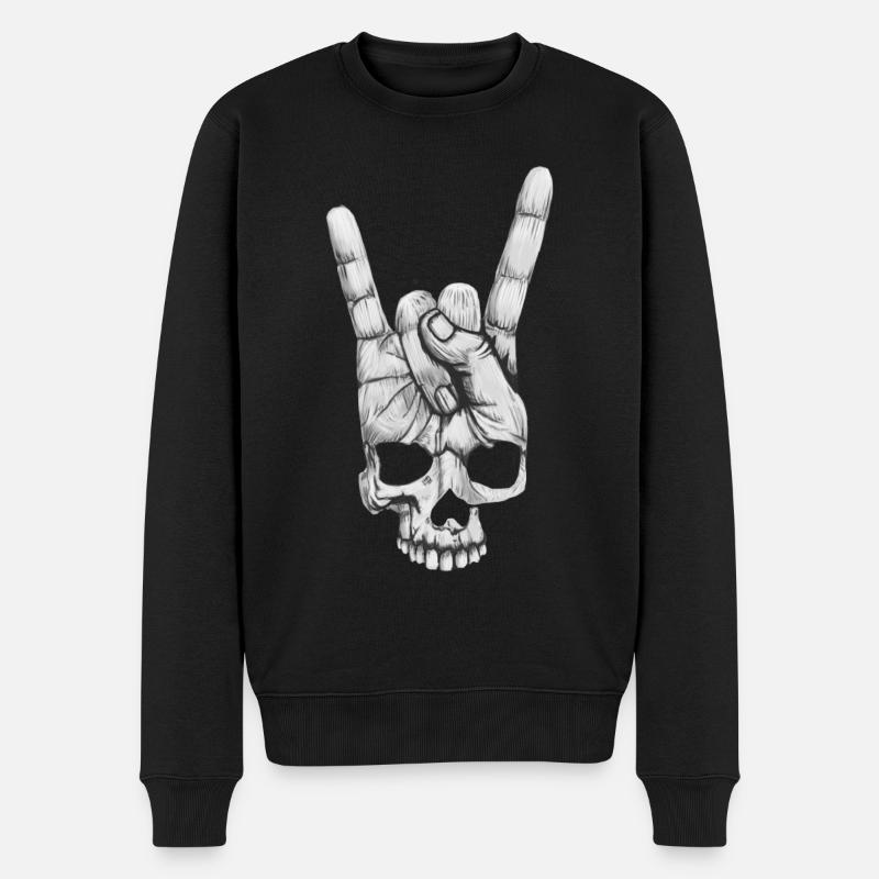 Rock sur la main-crâne - Pull Premium bio Homme - noir
