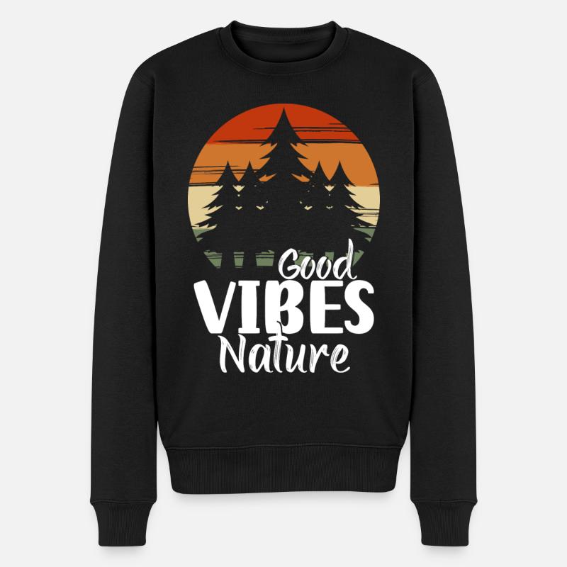 Wald Bäume Hirsch Berge - Männer Premium Bio Pullover - Schwarz