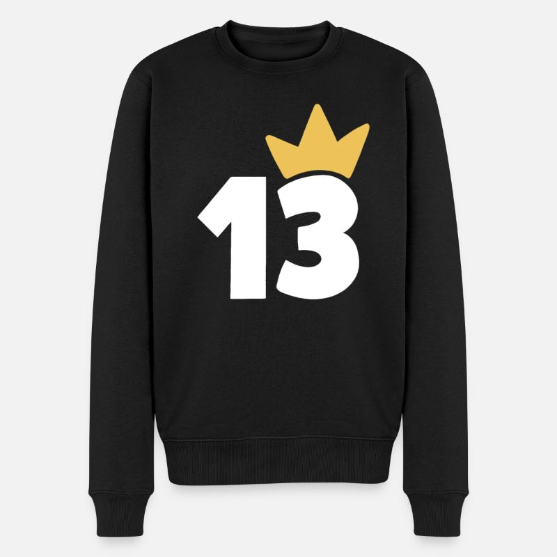 13 Krone Nummer 13 - Männer Premium Bio Pullover - Schwarz