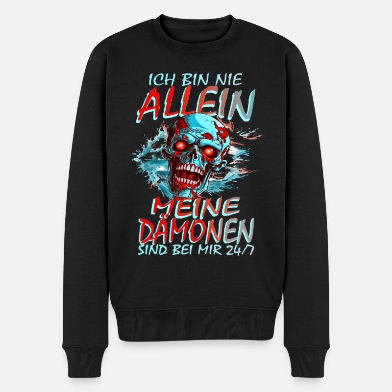 ICH BIN NIE ALLEIN - MEINE DÄMONEN SIND BEI MIR - Männer Premium Bio Pullover - Schwarz