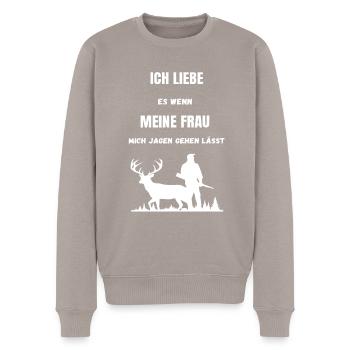 Jagd Spruch Ich liebe meine Frau - Männer Premium Bio Pullover - Taupe - Vorne - Nico (187cm)