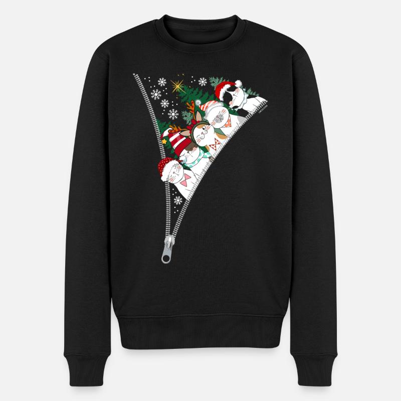 Weihnachten Reißverschluss Katzen - Männer Premium Bio Pullover - Schwarz