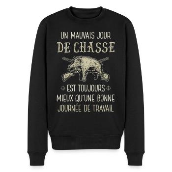 Chasseur Chassé Chasse Chasser Humour - Pull Premium bio Homme - noir - Devant - Nico (187cm)
