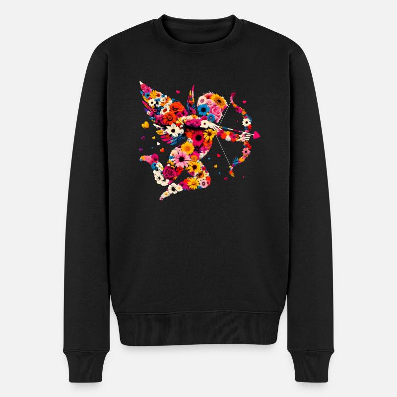 Blumiger Amor verschießt Liebespfeile - Männer Premium Bio Pullover - Schwarz