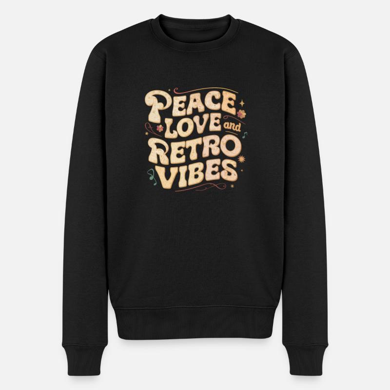 Paix, amour et vibrations rétro - Pull Premium bio Homme - noir
