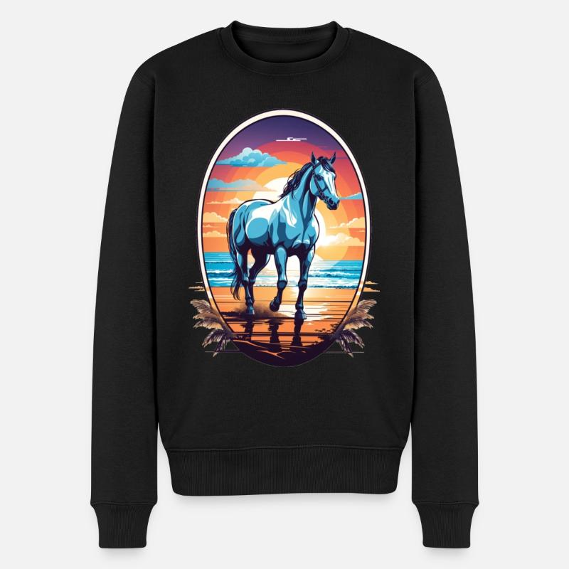 Pferd am Strand - Männer Premium Bio Pullover - Schwarz