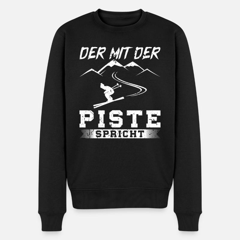 Der Mit Der Piste Spricht Skifahren - Männer Premium Bio Pullover - Schwarz