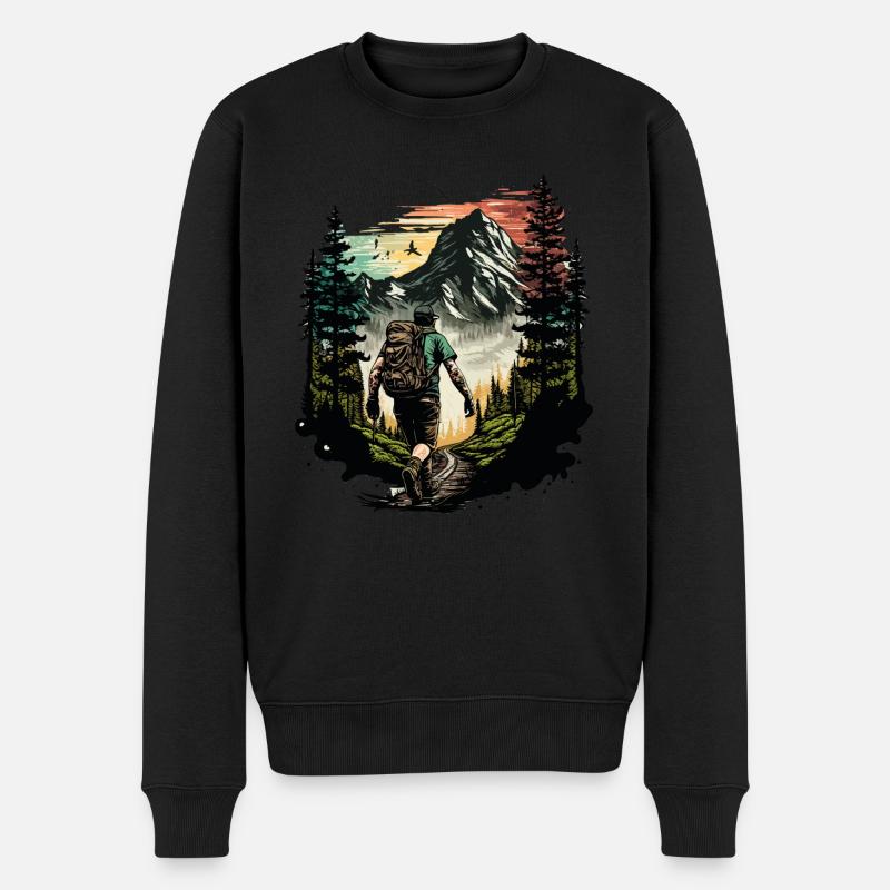 Wandern Outdoor Nature Motiv - Männer Premium Bio Pullover - Schwarz