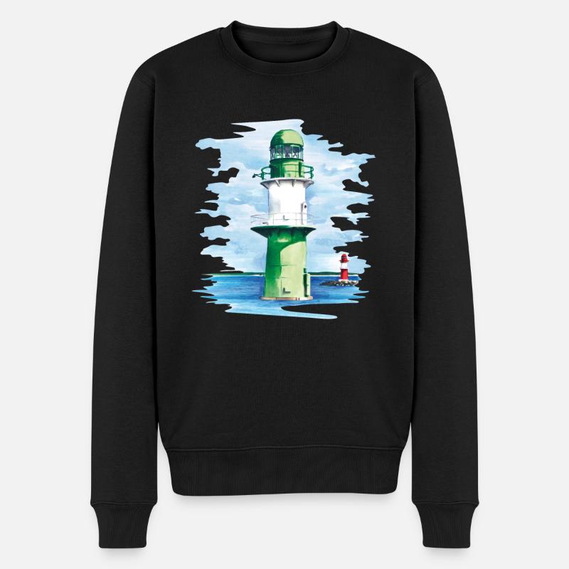 Warnemünde Leuchtturm - Männer Premium Bio Pullover - Schwarz
