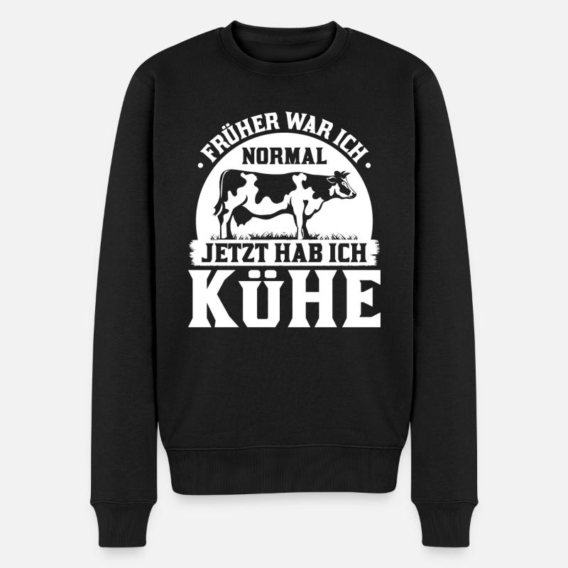 Bauer Spruch Früher War Ich Normal Kühe - Männer Premium Bio Pullover - Schwarz
