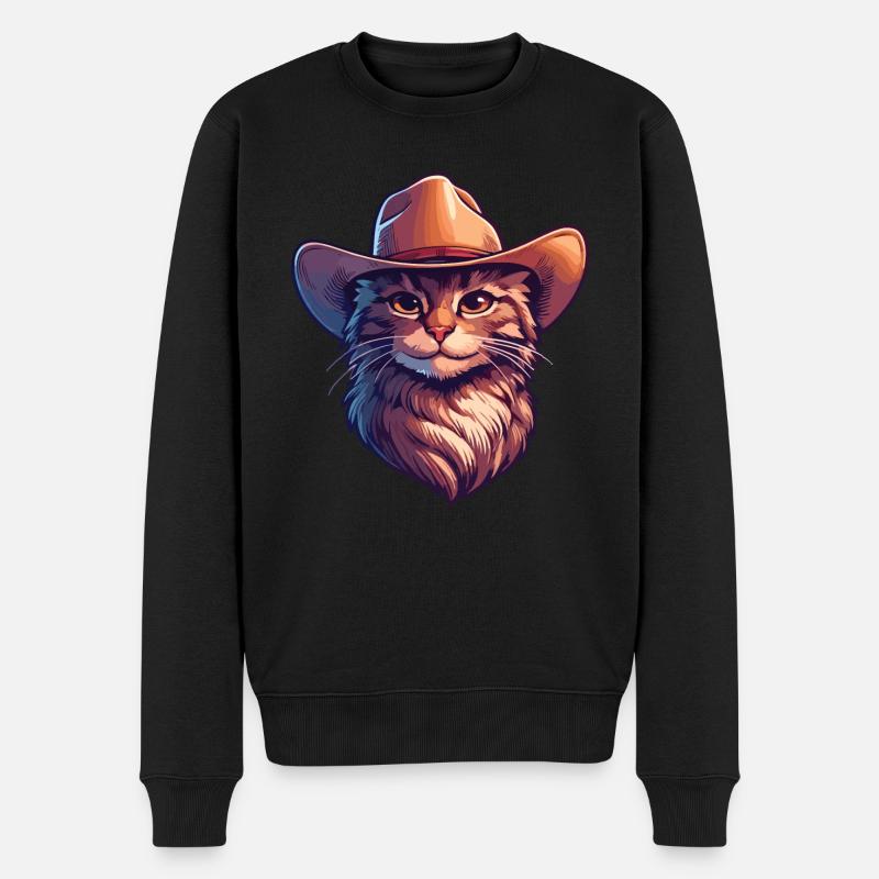 Cowboy-Katze - Männer Premium Bio Pullover - Schwarz