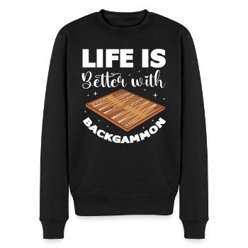 Life Is Better With Backgammon Board Games - Men's Premium Organic Jumper - black - Front - Nico (187cm)