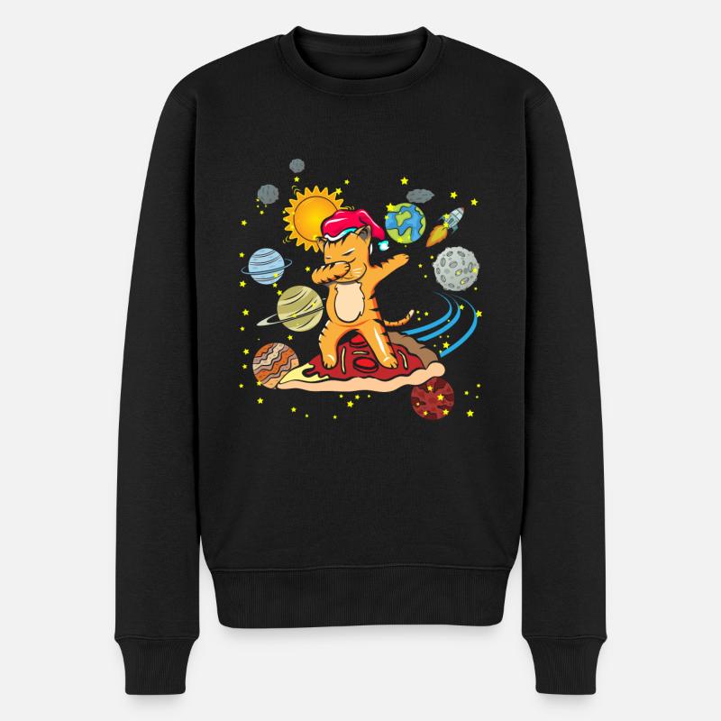 Dabbing Katze Dab Pizza Weltall Geschenk Weltraum - Männer Premium Bio Pullover - Schwarz