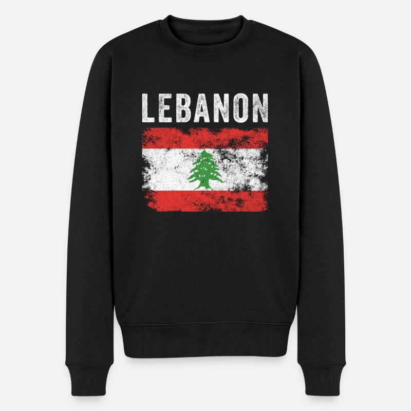 Libanon Flagge Distressed - Libanesische Flagge - Männer Premium Bio Pullover - Schwarz