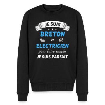 Je suis breton et electricien je suis parfait - Pull Premium bio Homme - noir - Devant - Nico (187cm)