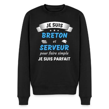 Je suis breton et serveur je suis parfait - Pull Premium bio Homme - noir - Devant - Nico (187cm)