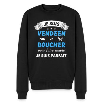 Je suis vendéen et boucher je suis parfait - Pull Premium bio Homme - noir - Devant - Nico (187cm)