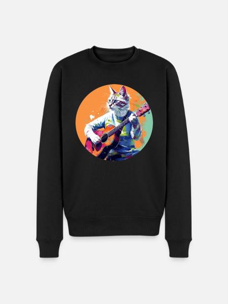 Cat playing guitar - Men's Premium Organic Jumper - black