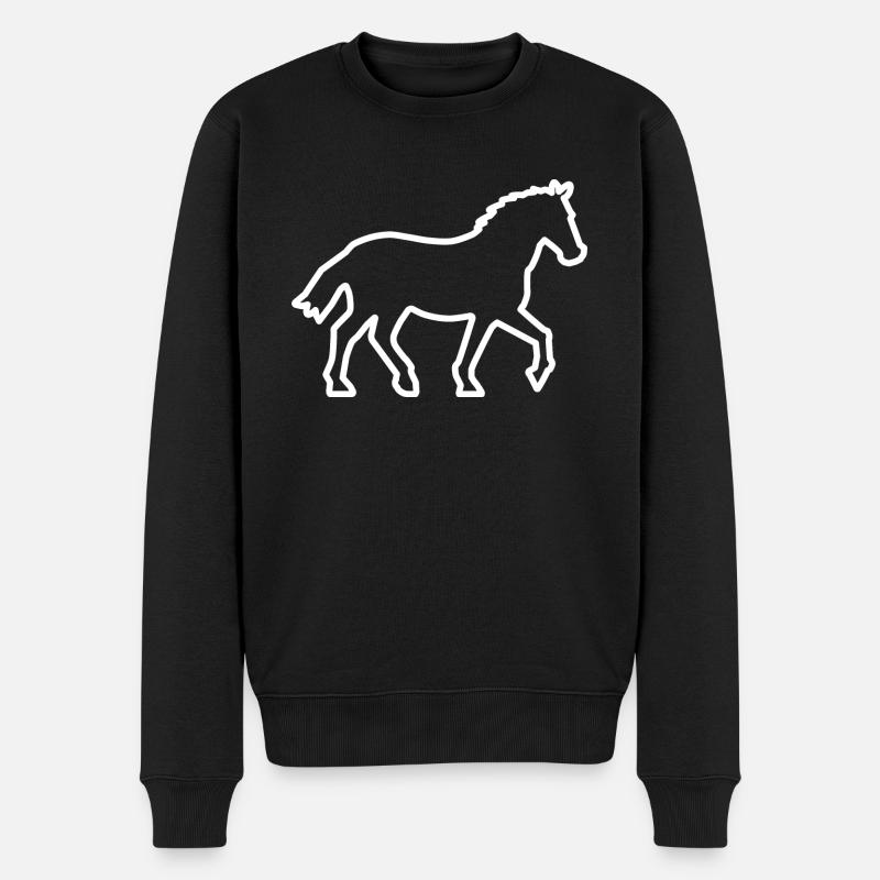 Pferd / Horse - Kontur weiß - Männer Premium Bio Pullover - Schwarz